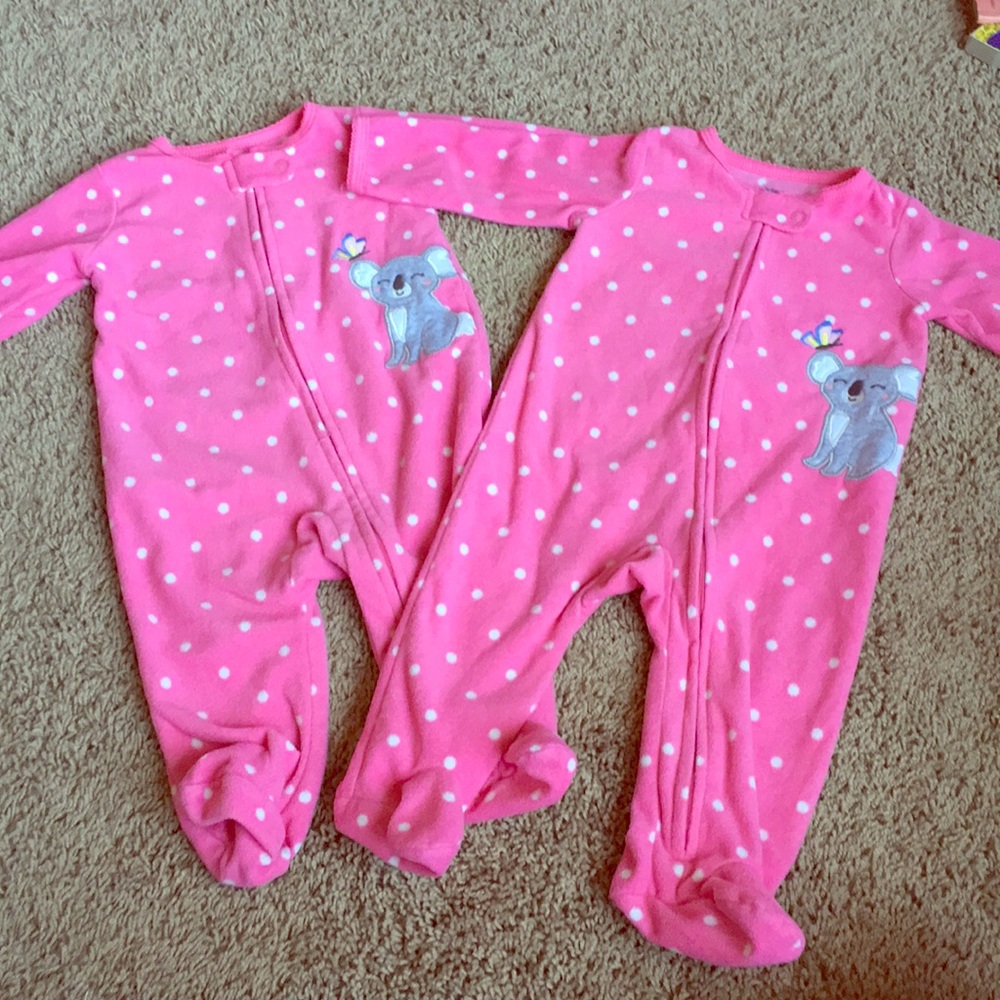 2- 6 month fleece sleep and koala play outfits